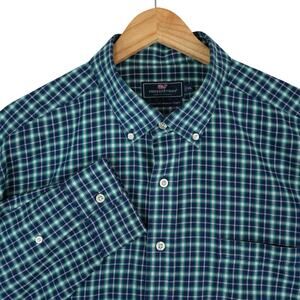 Vineyard Vines Performance Shirt Mens XXL Classic‎ Fit Murray Blue Green Plaid